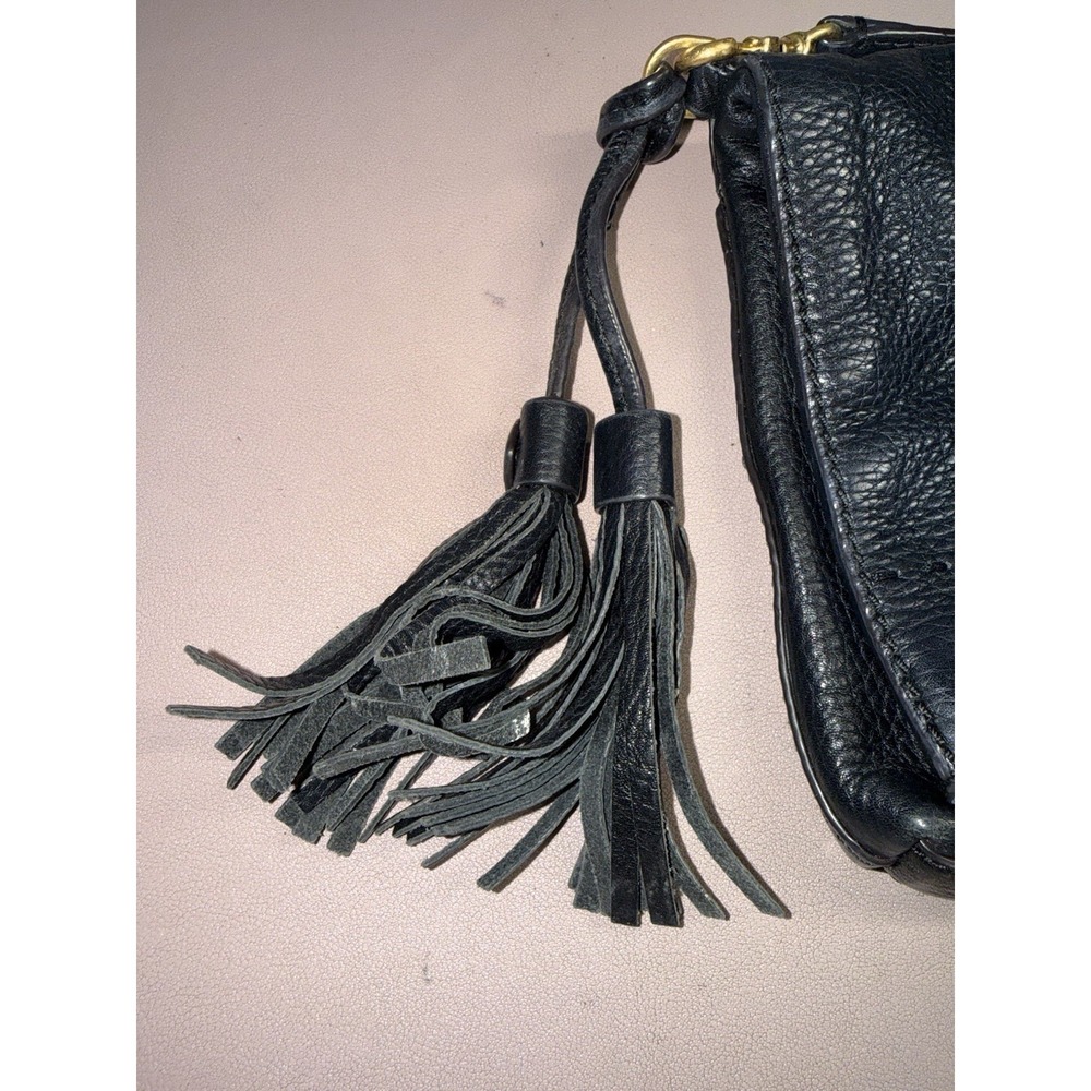 Vintage Tory‎ Burch McGraw Fold-Over Black Pebbled Leather Crossbody Tassel Bag - Picture 5 of 16